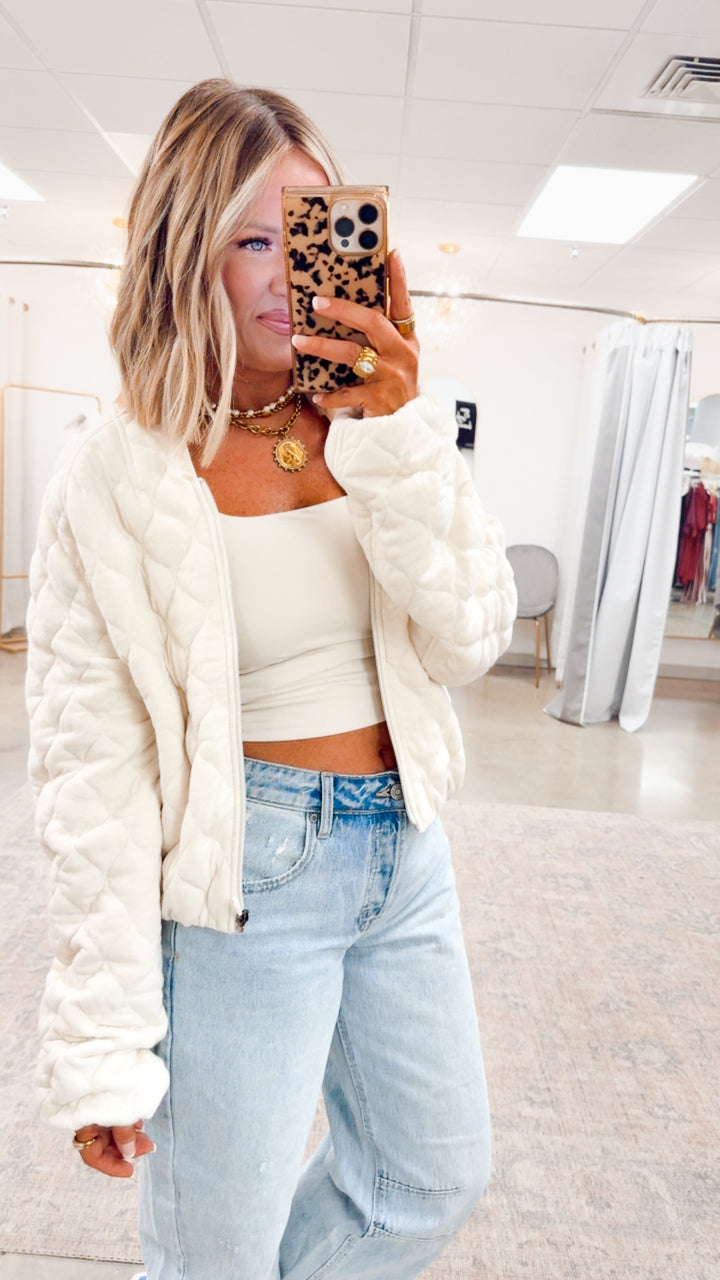 Naomi Quilted Bomber Jacket-Bone