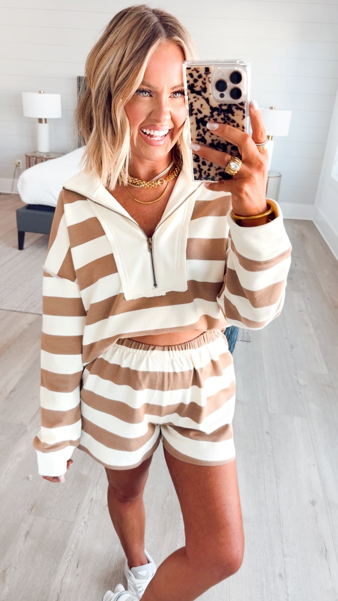 The Everyday Half-Zip Set- Mocha/Cream