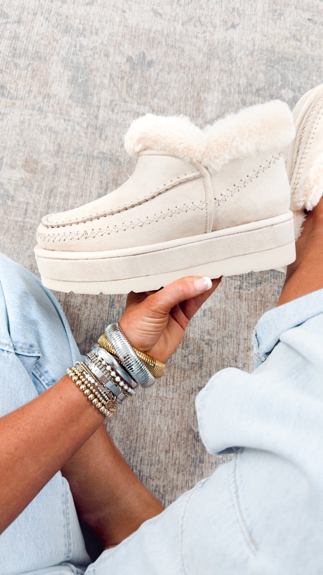 Ulla Platform Bootie-Bone Suede