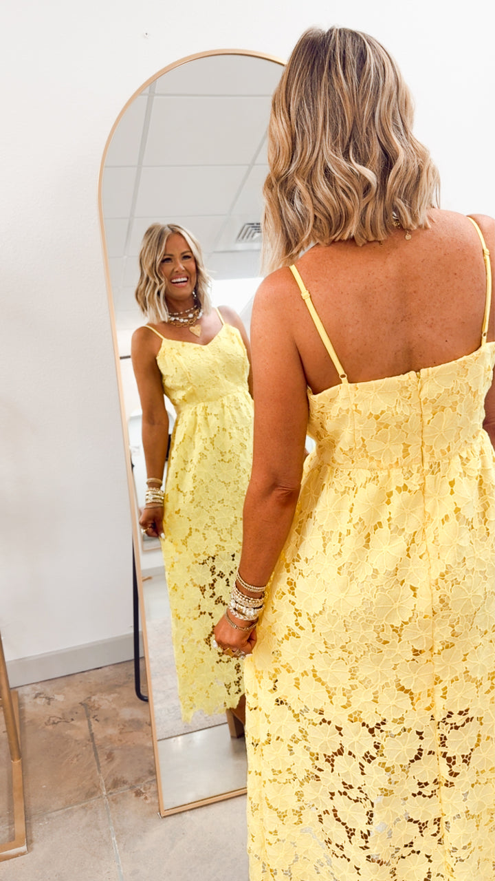 The Lucia Lace Midi Dress-Lemon