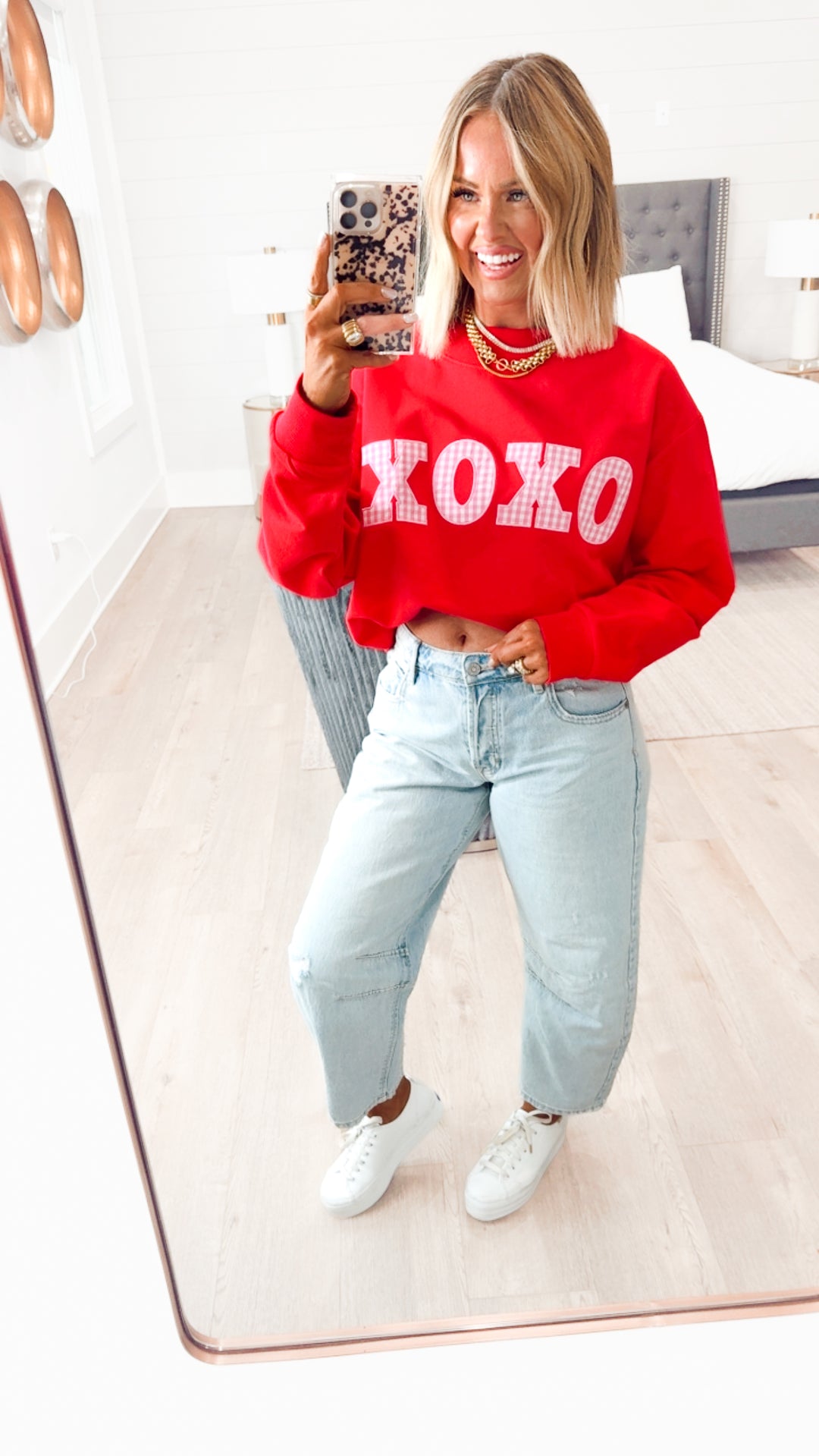XOXO Mock Neck Sweatshirt-Red