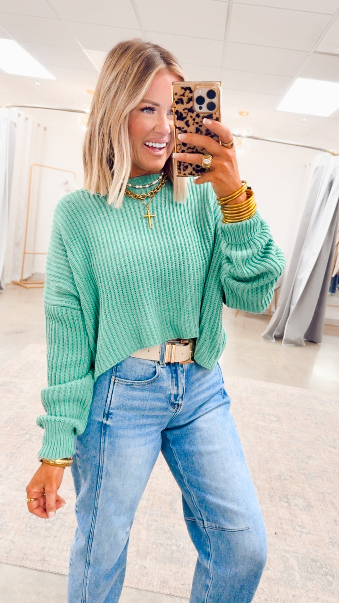 Remi Cropped Sweater-Emerald