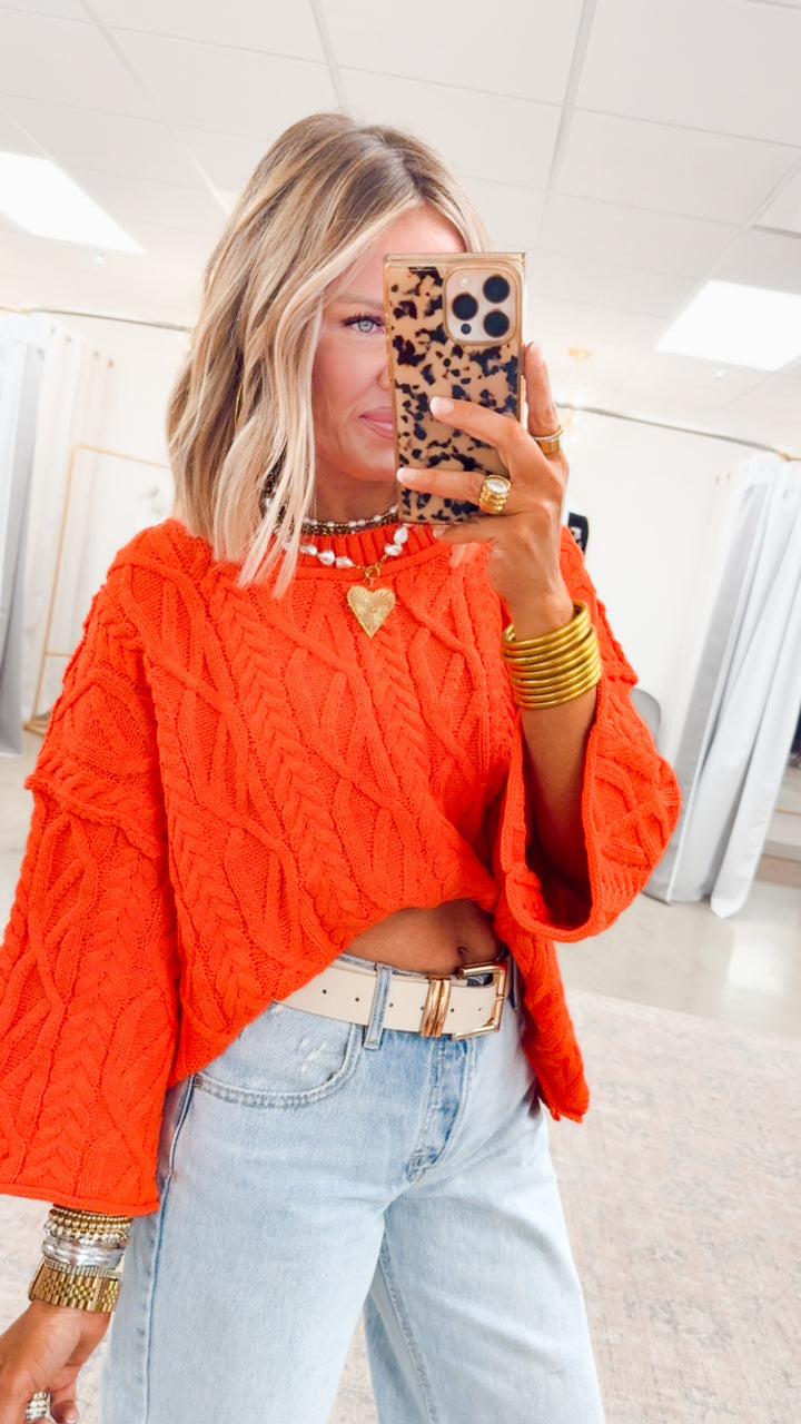Winter Washed Sweater-Hot Coral