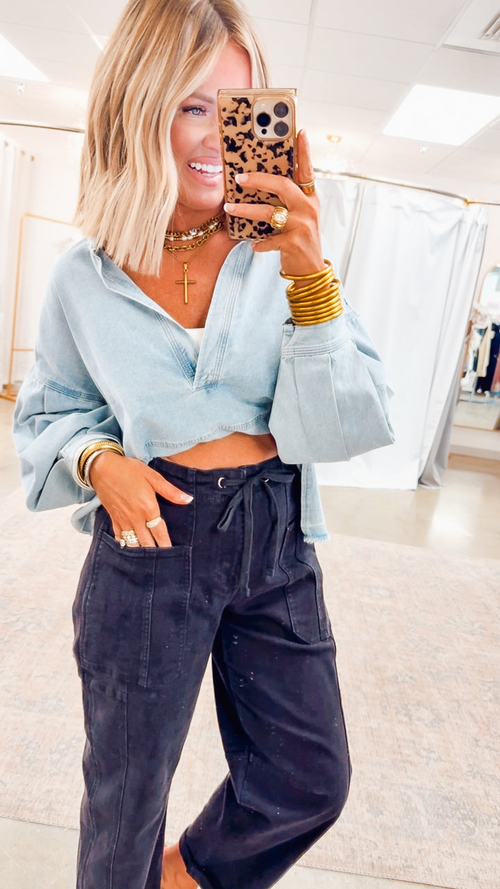 Avery Mineral Wash Denim Top