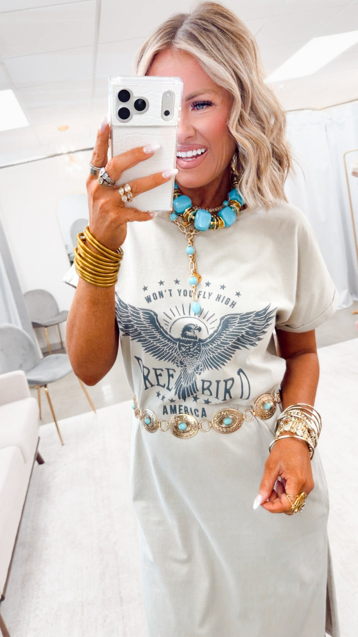 Won't You Fly High T-Shirt Maxi Dress-Khaki