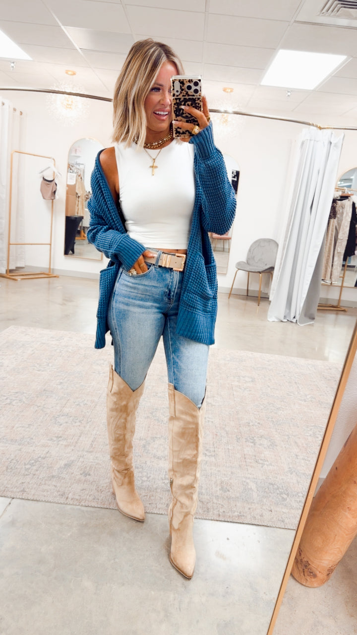 Dusty Blue Waffle Weave Cardigan