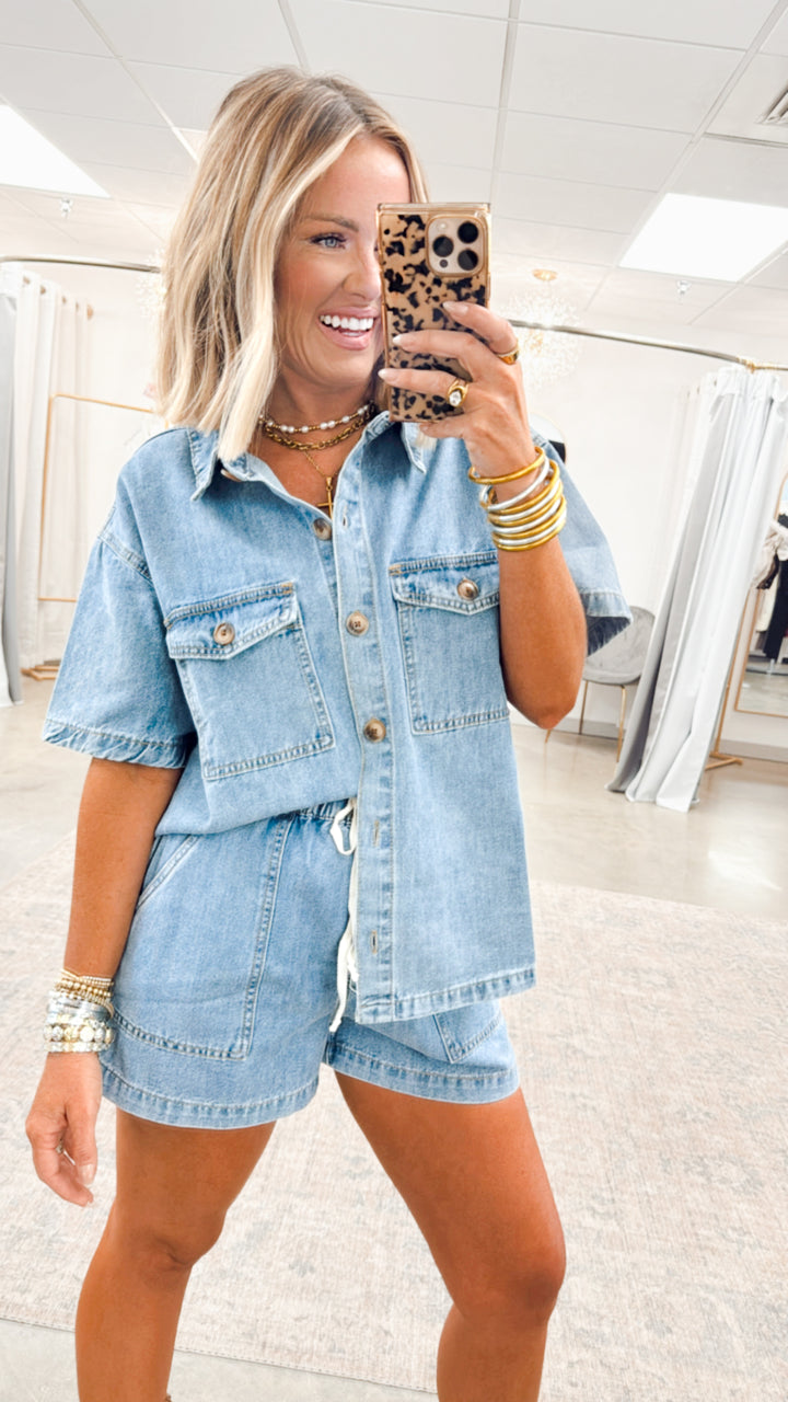 Denim Drift Shirt & Shorts Set
