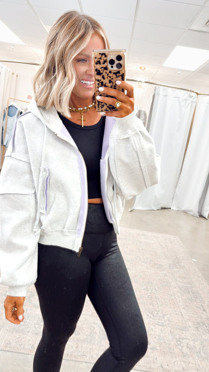 Lilac Seam Oversized Hoodie Jacket