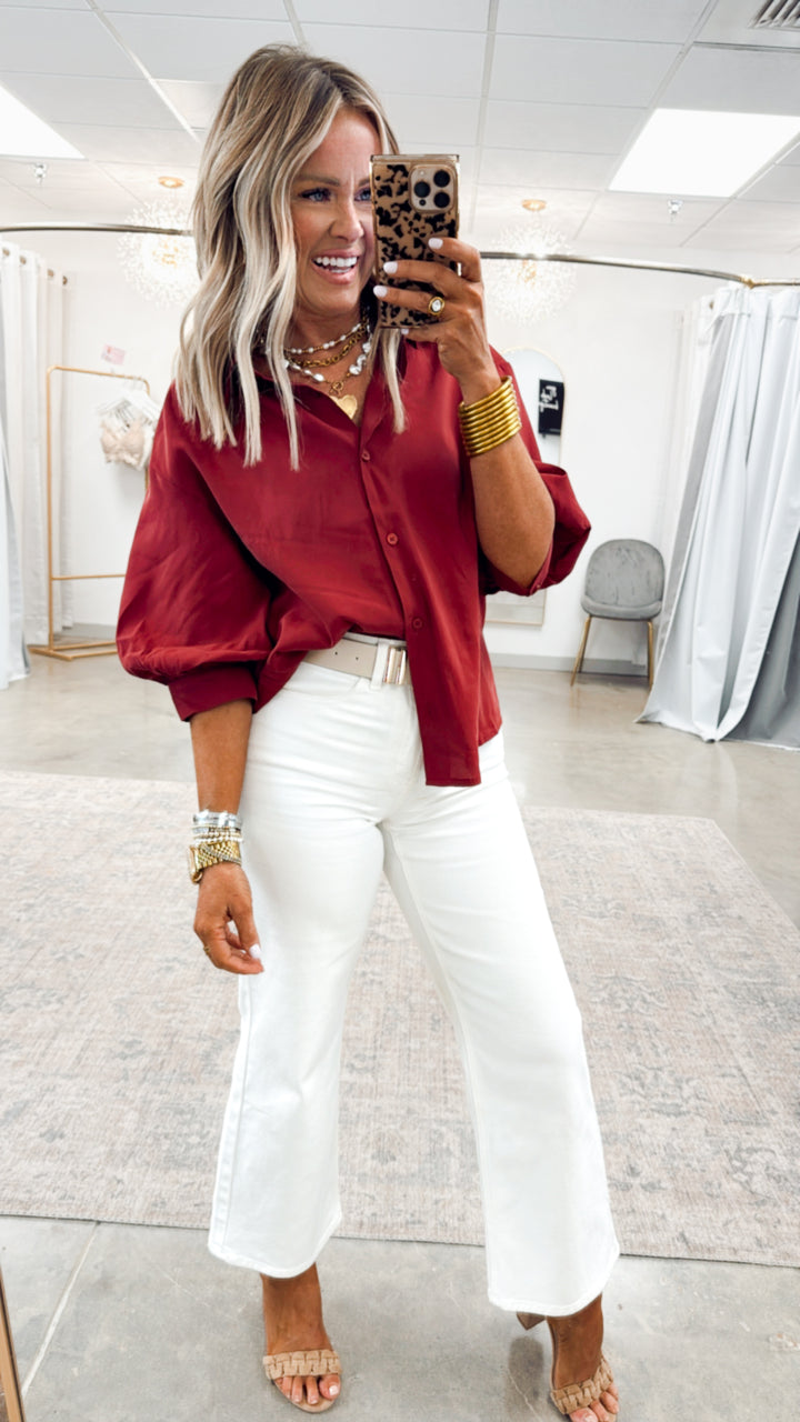 The Ava Puff Sleeve Blouse-Wine