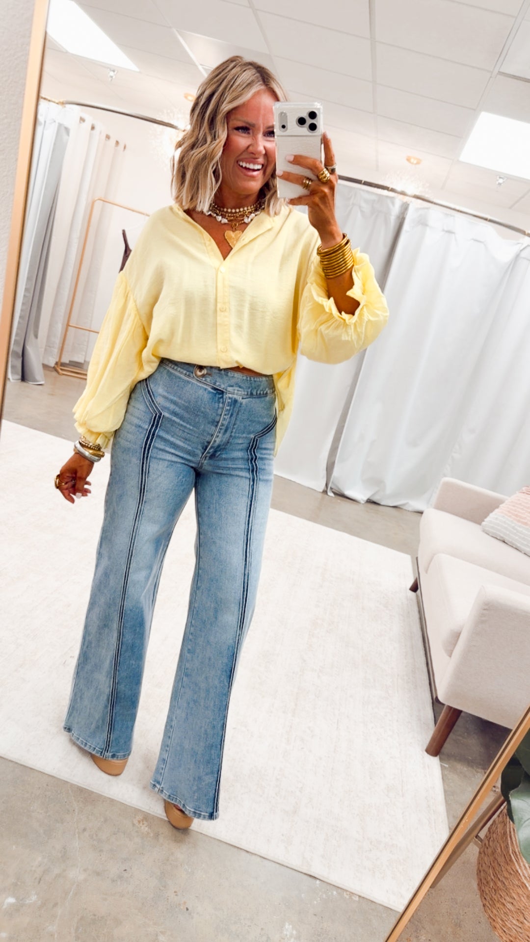 The Lucia Puff Sleeve Blouse-Yellow