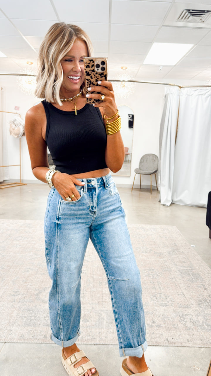 Basic Highneck Crop Top-Black