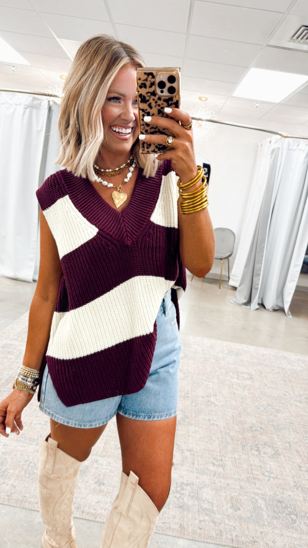 Gabby Sweater Vest-Cream/Cherry