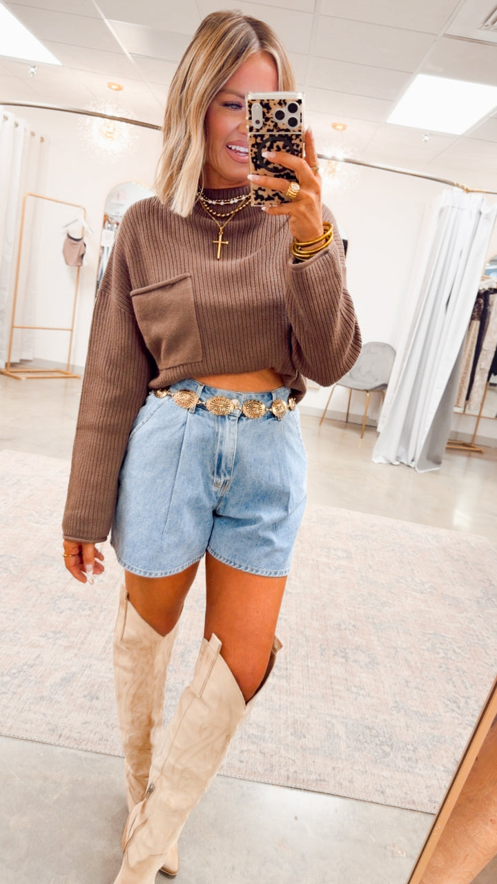 Tessa Mock Neck Sweater-Mocha