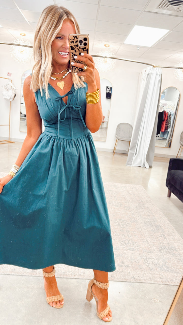 Payton Flare Midi Dress-Hunter Green