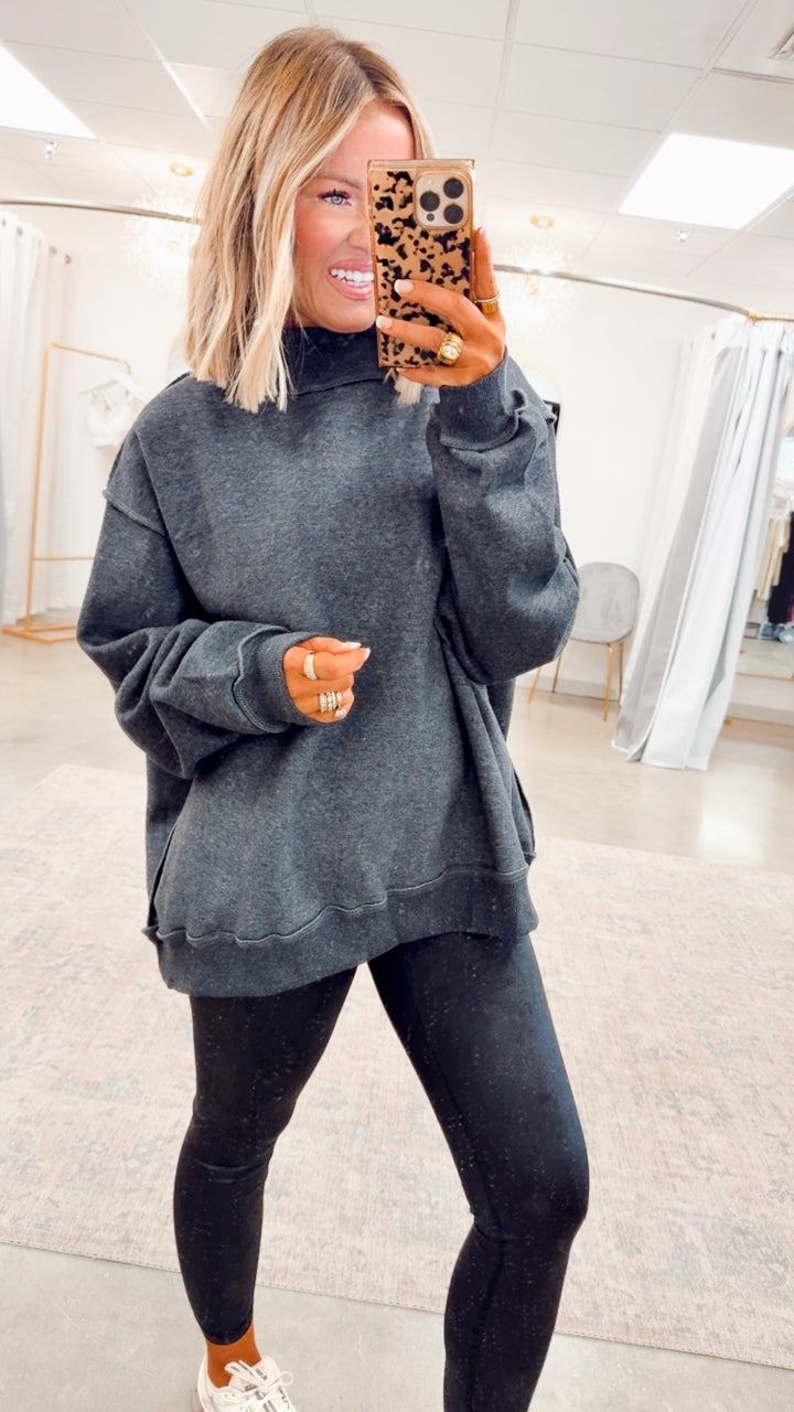 Charcoal Reversible Mock Neck Sweatshirt