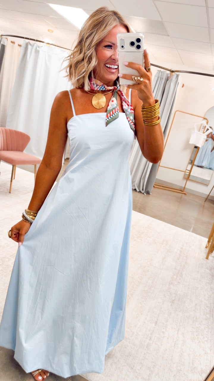 The Juniper Bubble Hem Maxi Dress-Blue
