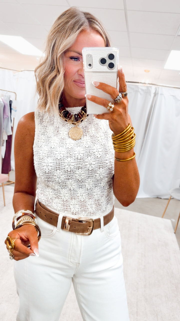 The Aria Floral Crochet Top-Cream