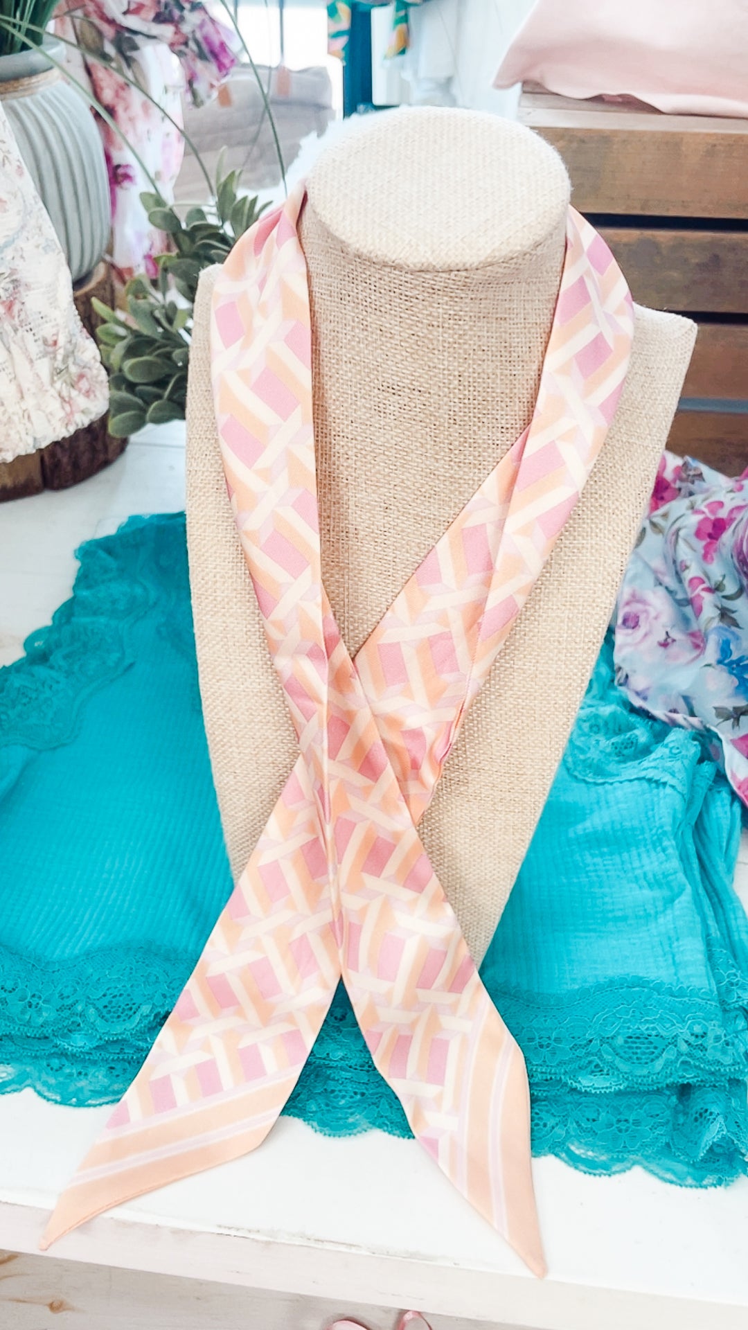 The Pink Geometric Print Scarf Necklace