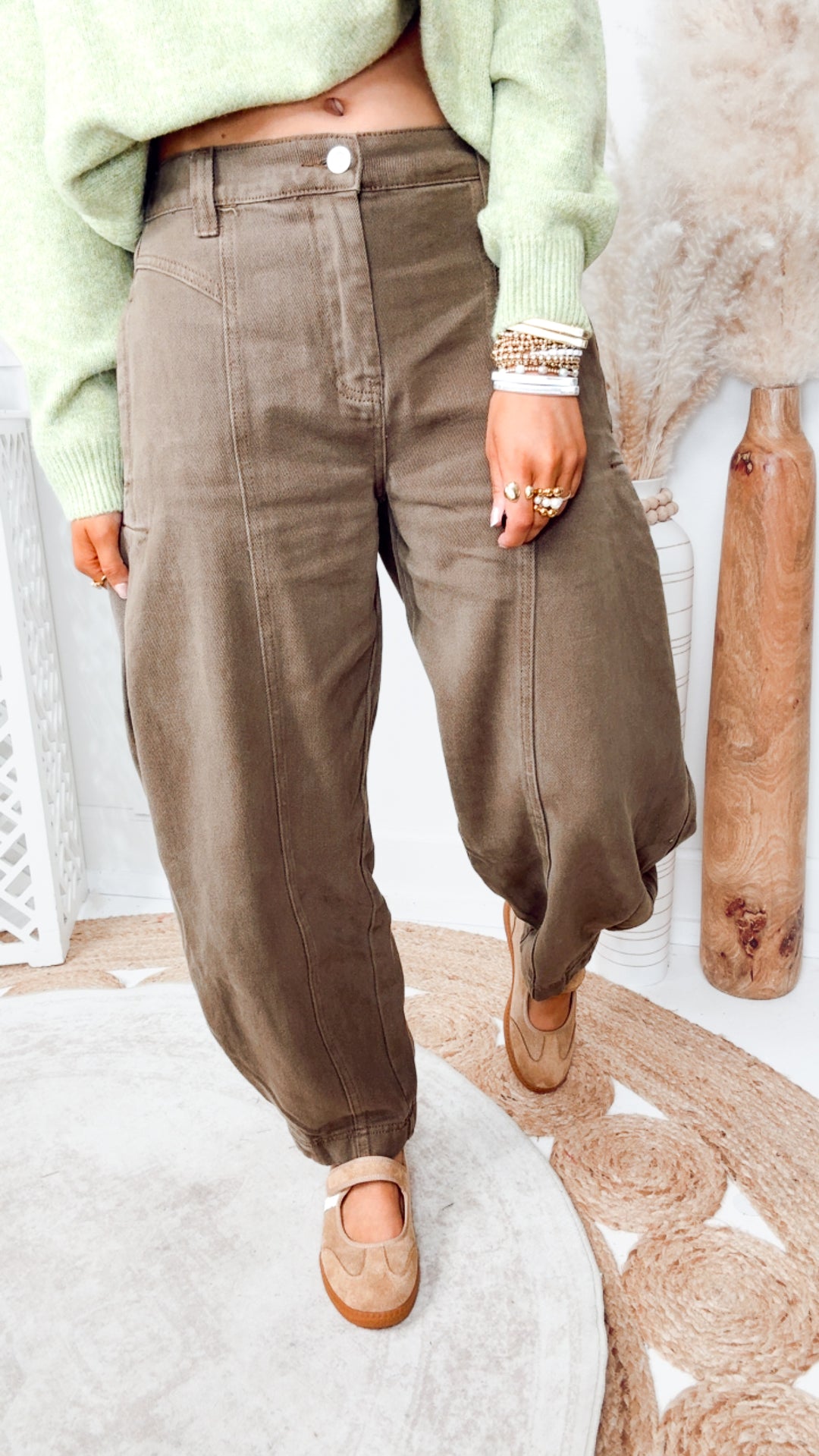 The Langston Barrel Pants-Moss