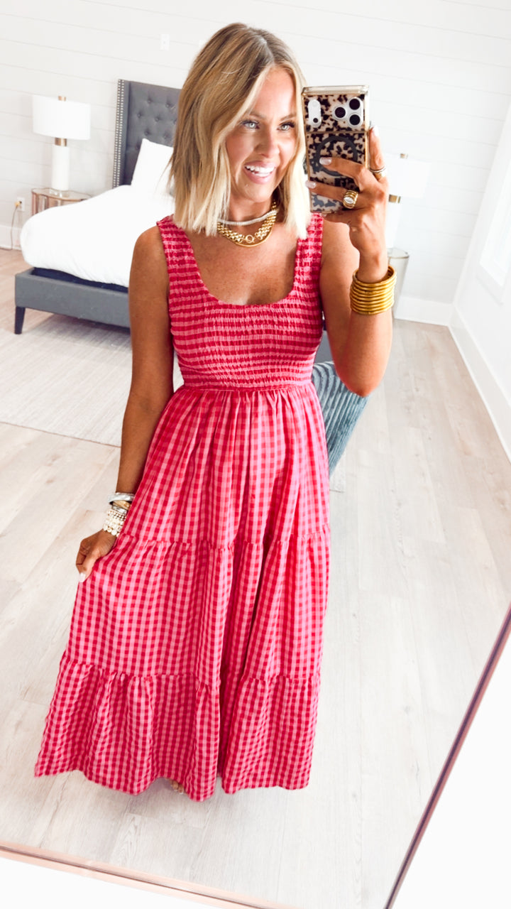 Smocked Gingham Maxi Dress