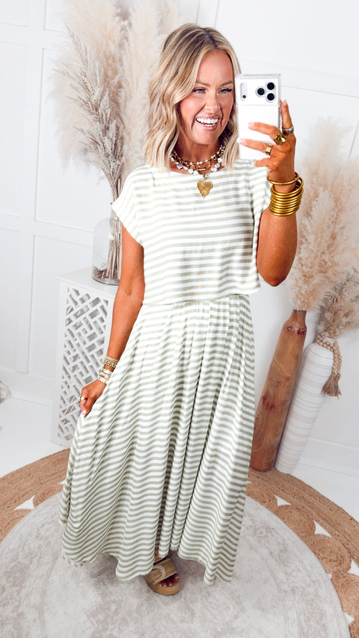The Bora Breeze Midi Skirt Set-Olive