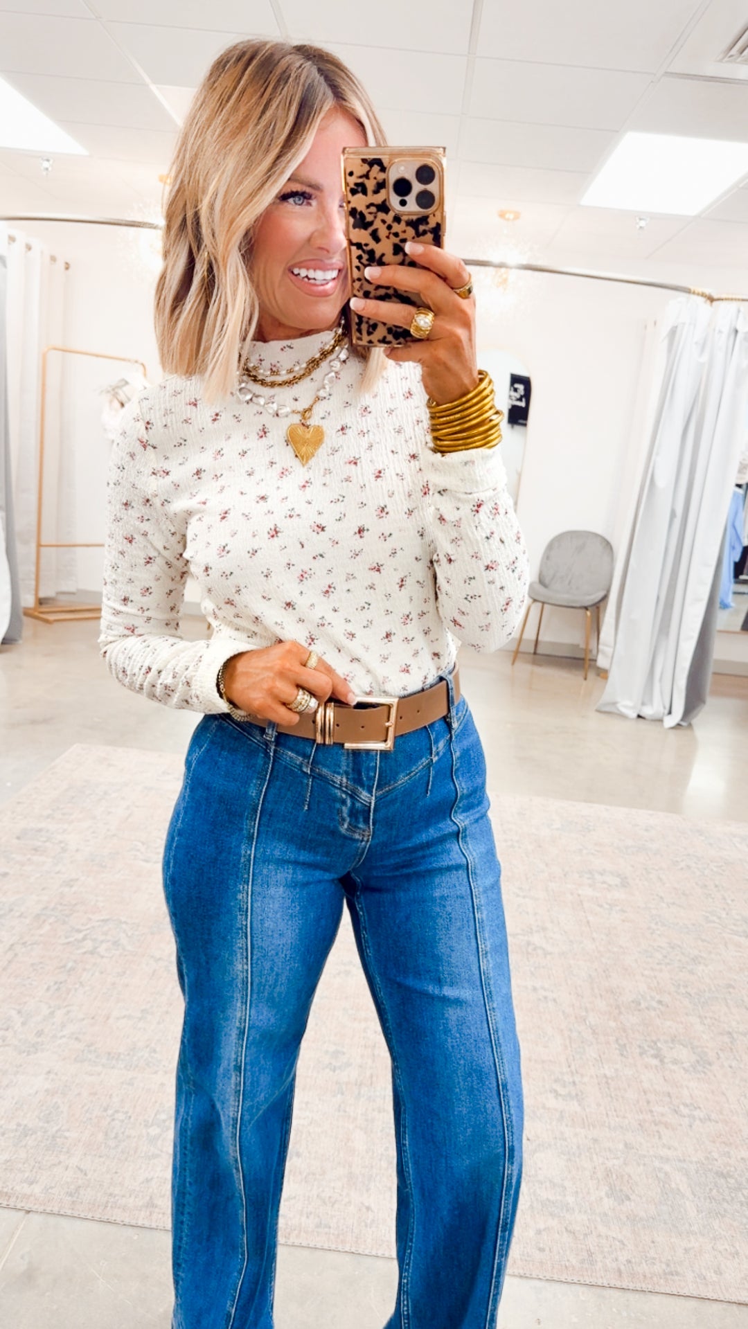 Bloomfield Mock Neck Top-Off White/Pink