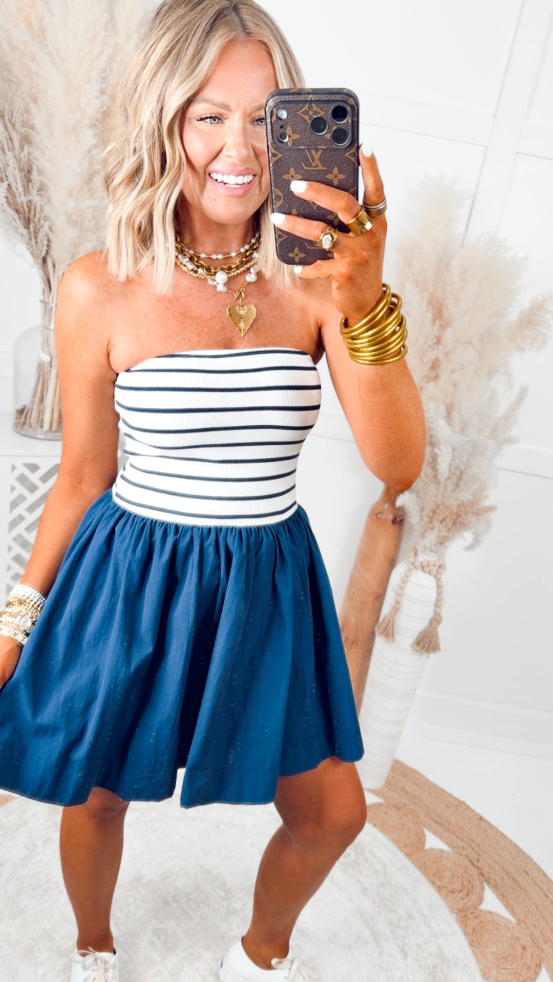 The Stripe Ease Mini Dress-Navy