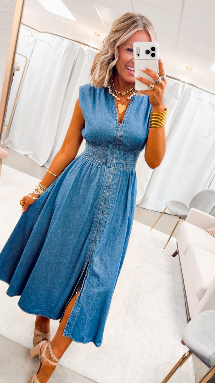 Knox Denim Midi Dress-Medium Wash