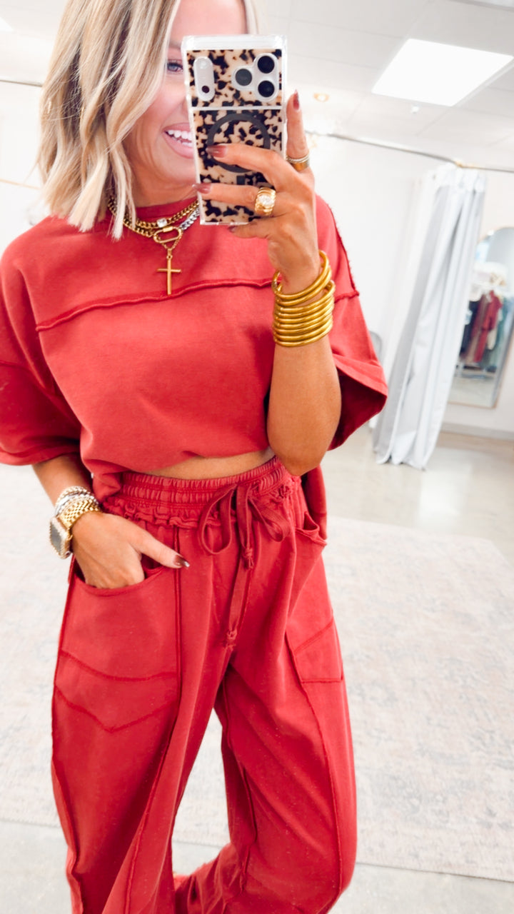 The Retreat Barrel Pants Set-Wine