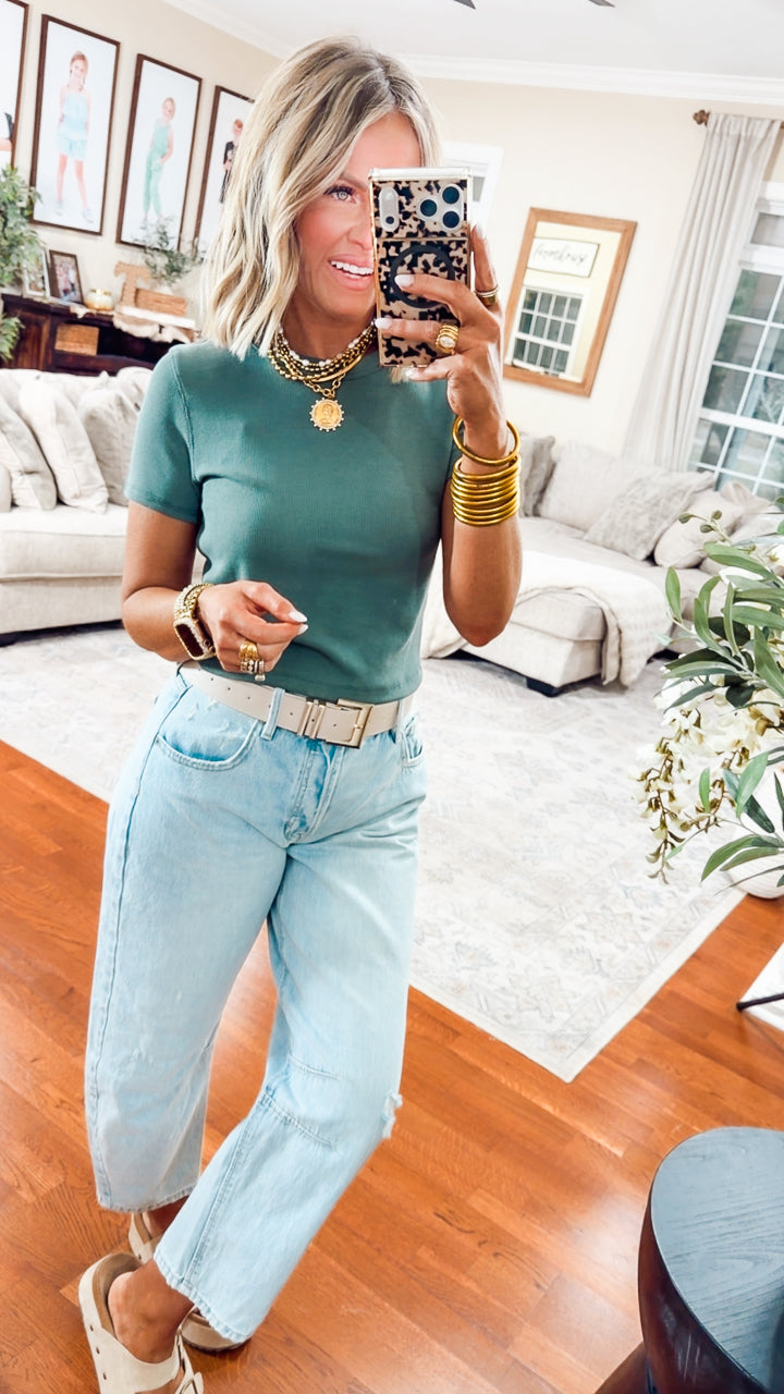 The Just Right Ribbed Tee-Green