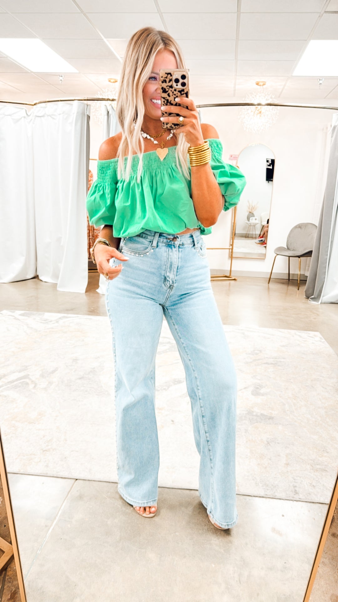 Catalina Off-the-shoulder Blouse-Green