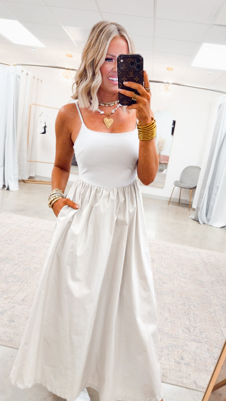 Everyday Elegance Midi Dress-Stone