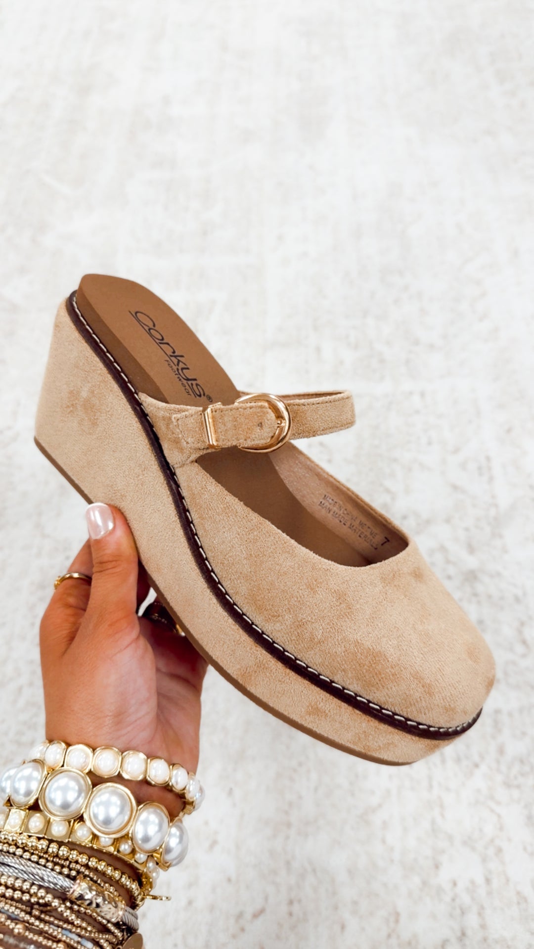 Corkys Me Time Wedge-Camel Faux Suede