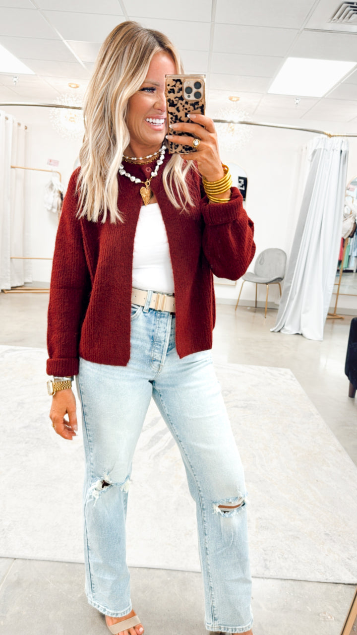 Senna Open Cardigan-Burgundy