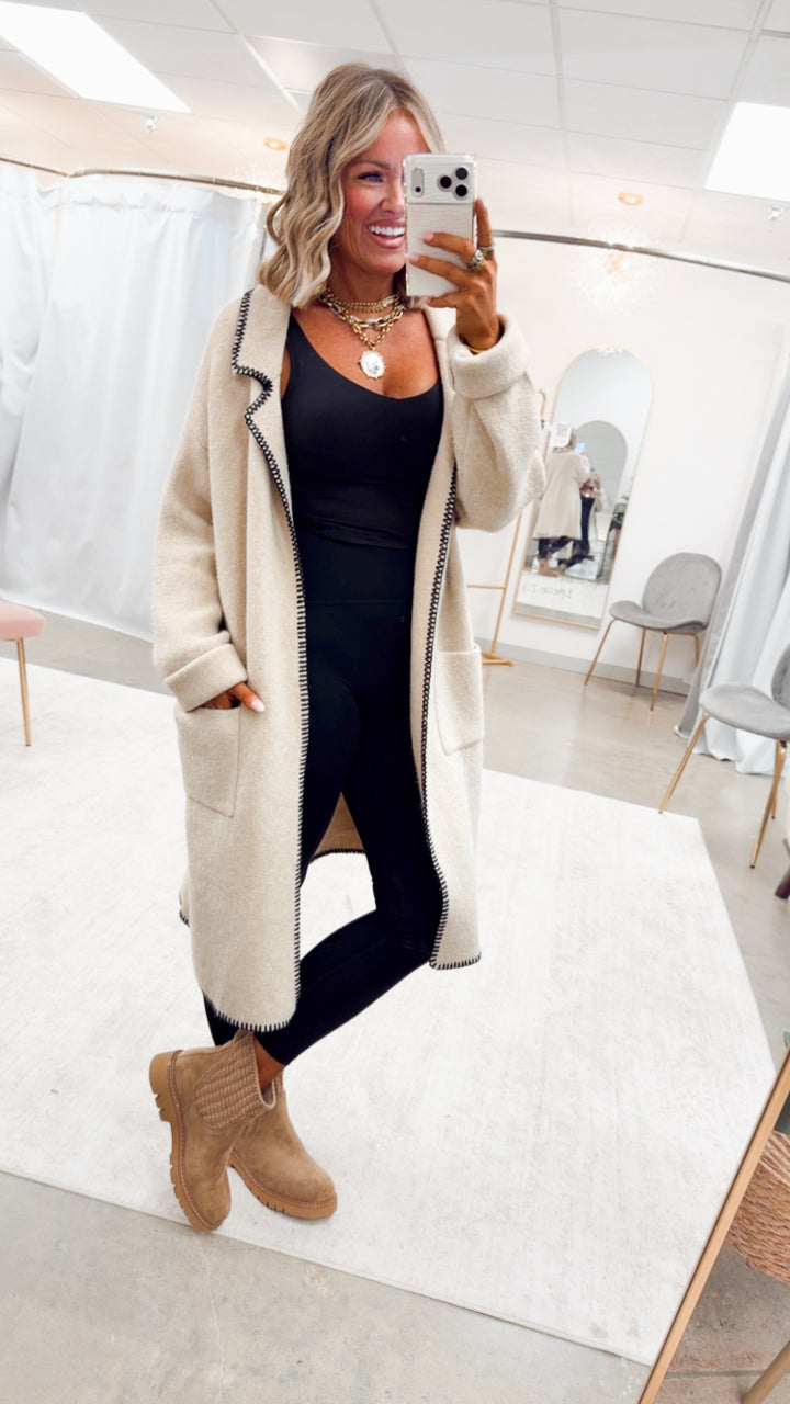 Whitley Whipstitch Cardigan-Oatmeal