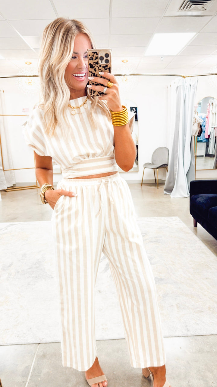 The Isle Wrap Top & Pants Set- Taupe