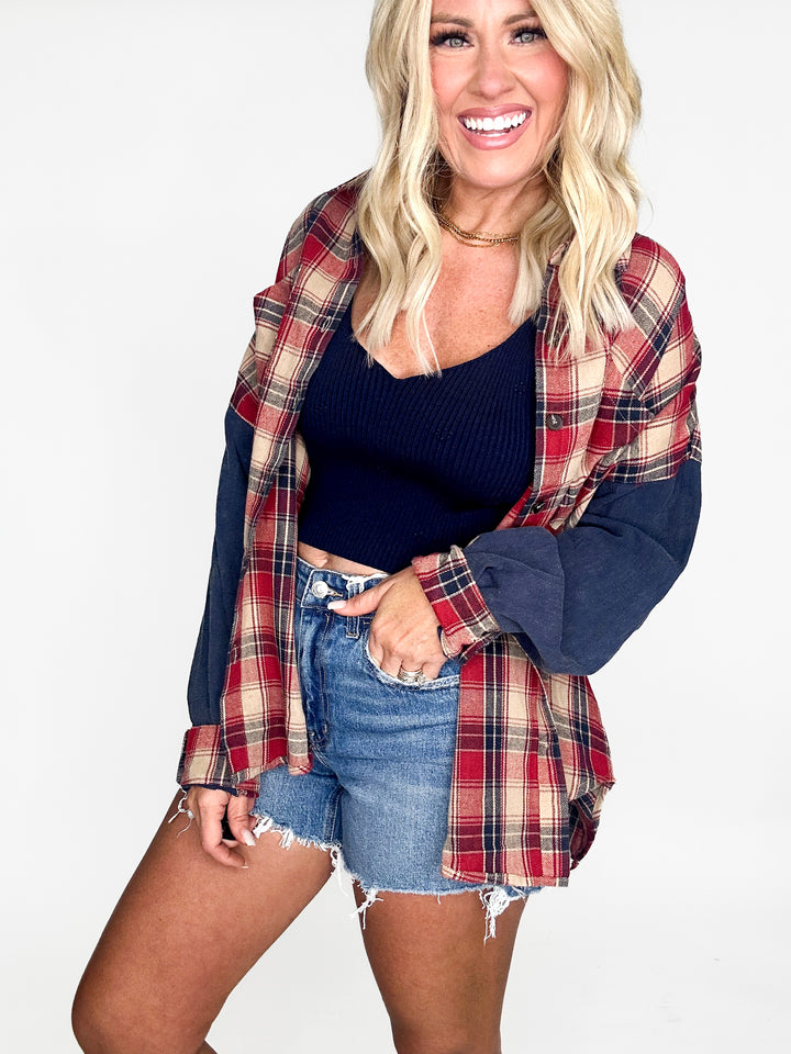 Flower Detail Crop Sweater Tank Top - Navy