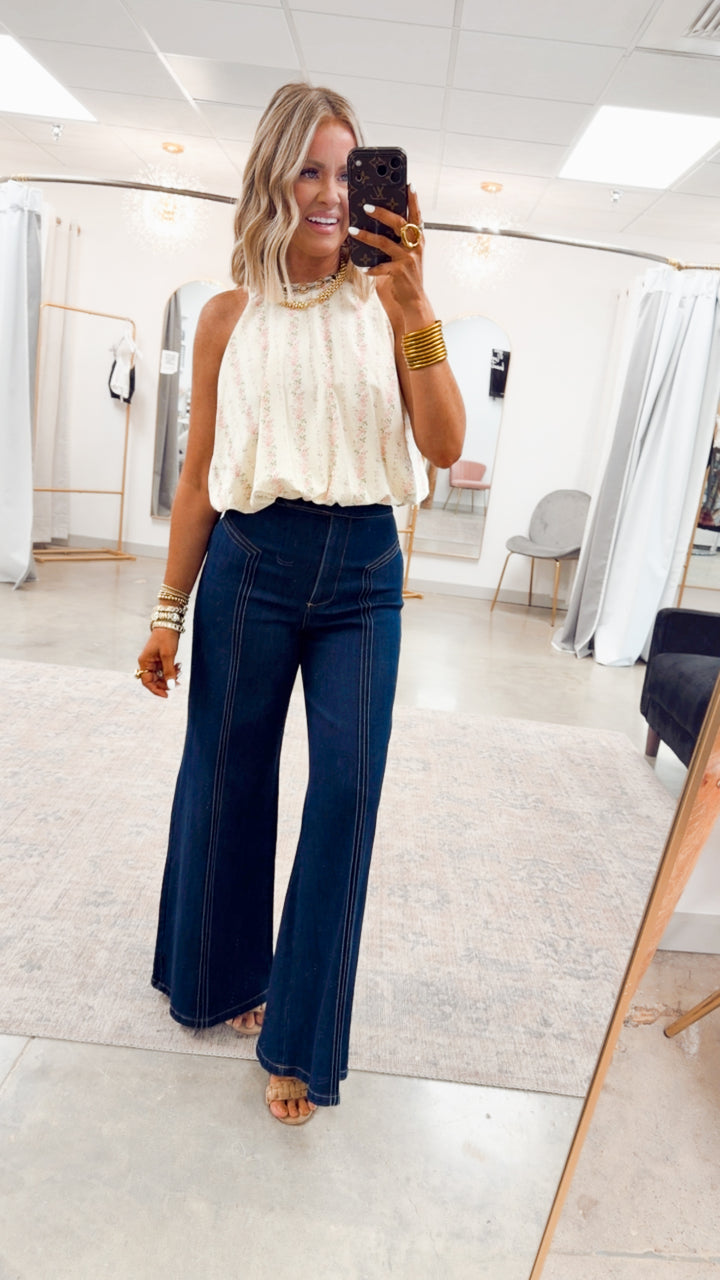 - FINAL SALE- Wisteria Bubble Hem Top-Pink/Cream