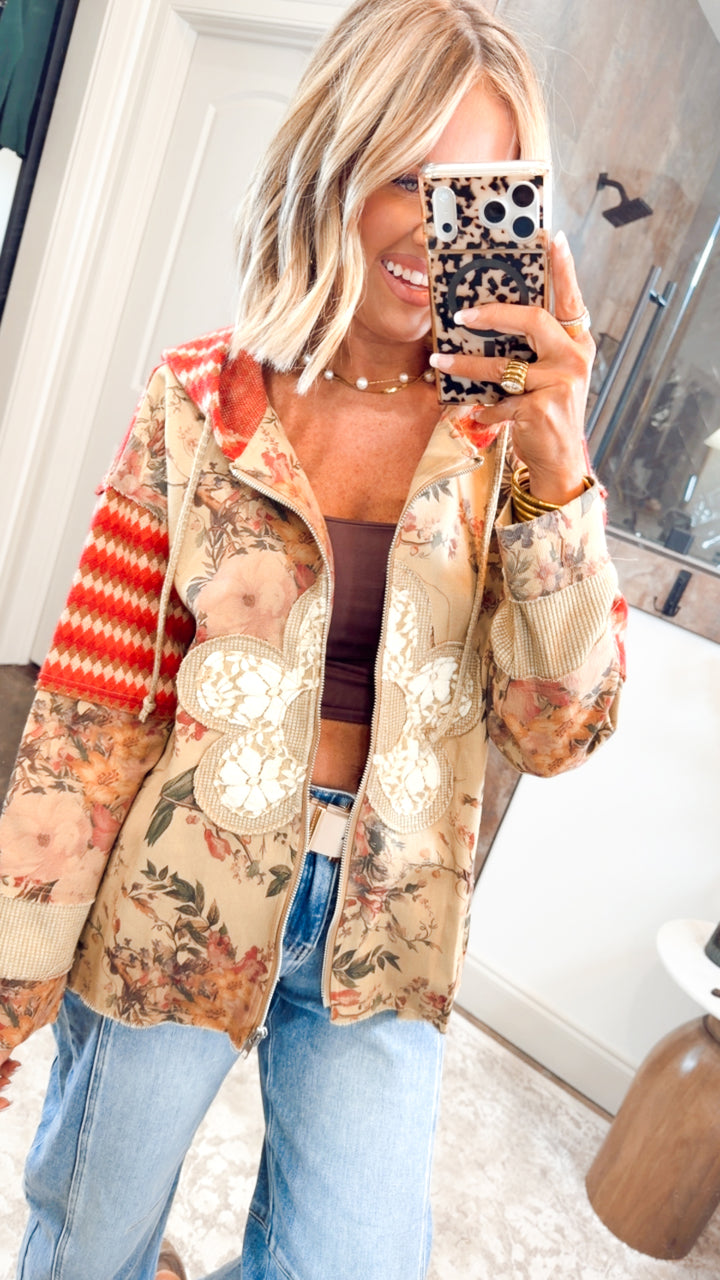 Floral Patchwork Hooded Jacket