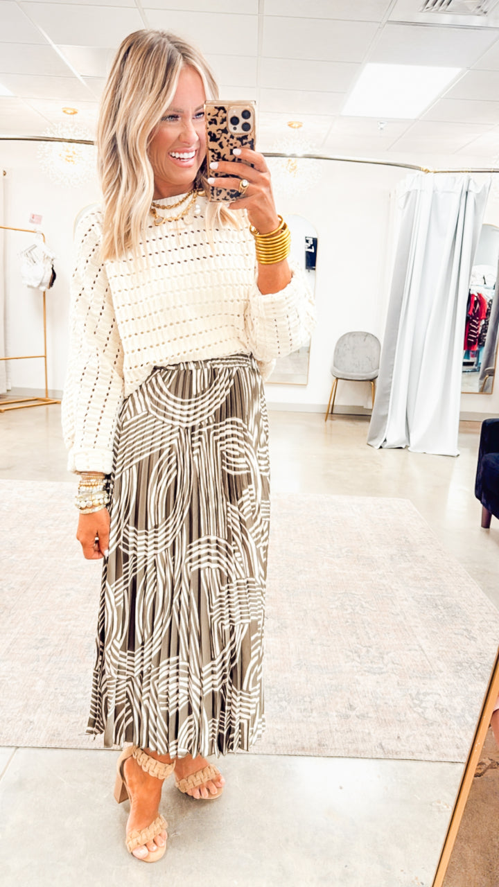 Abstract Printed Accordion Midi Skirt