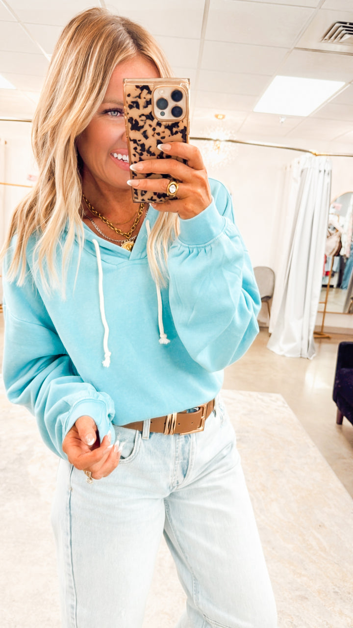 Loft Cropped Hoodie-Sky Blue