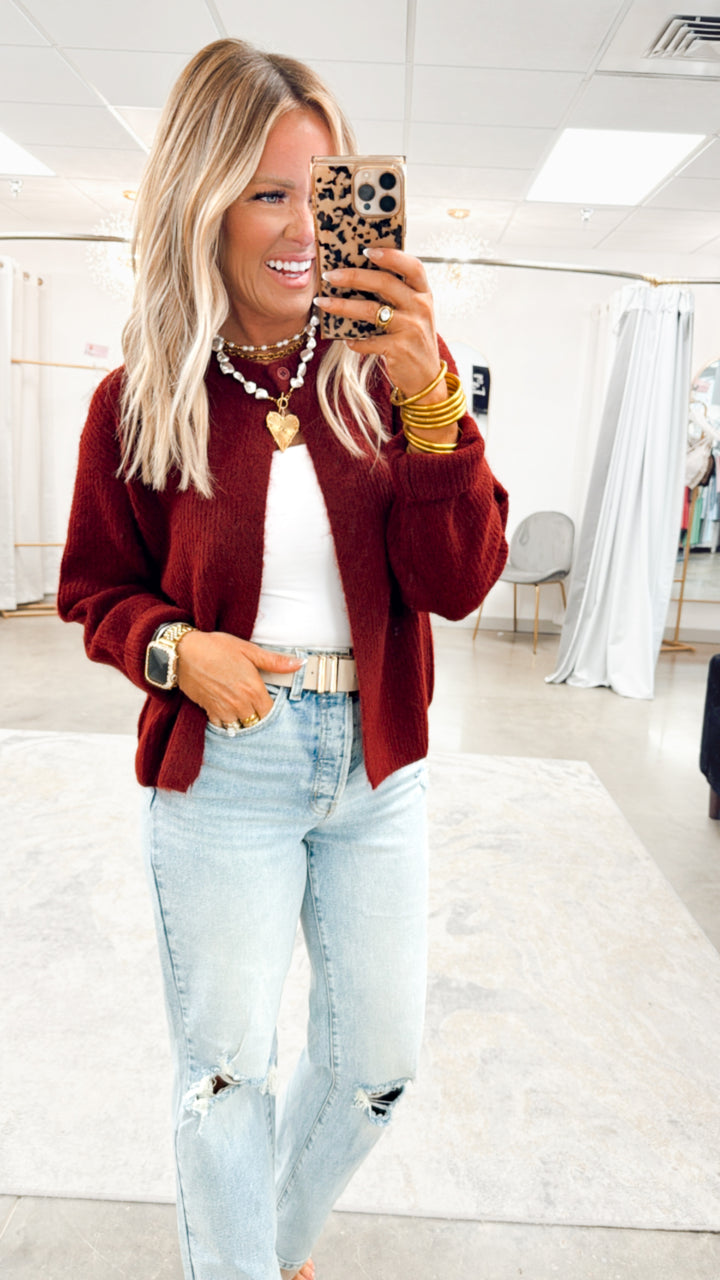 Senna Open Cardigan-Burgundy