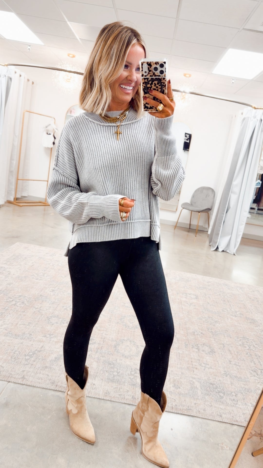 Breezy Cropped Sweater- Sleet