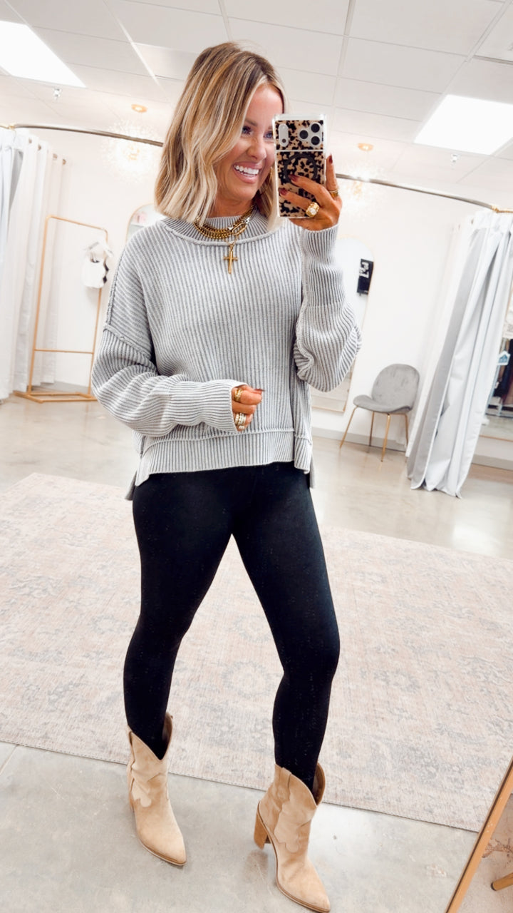 Breezy Cropped Sweater- Sleet