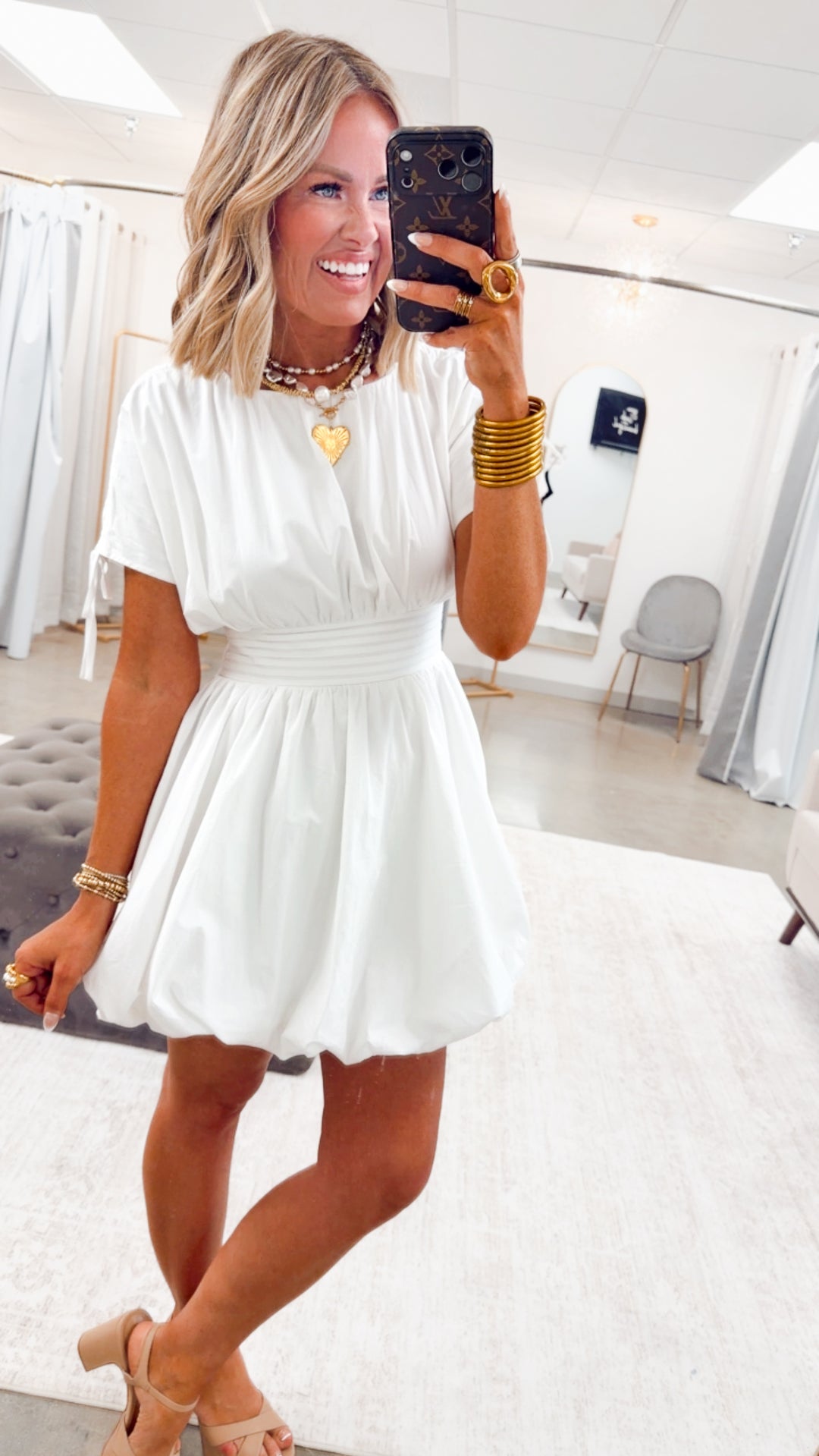 Indie Bubble Hem Mini Dress-White
