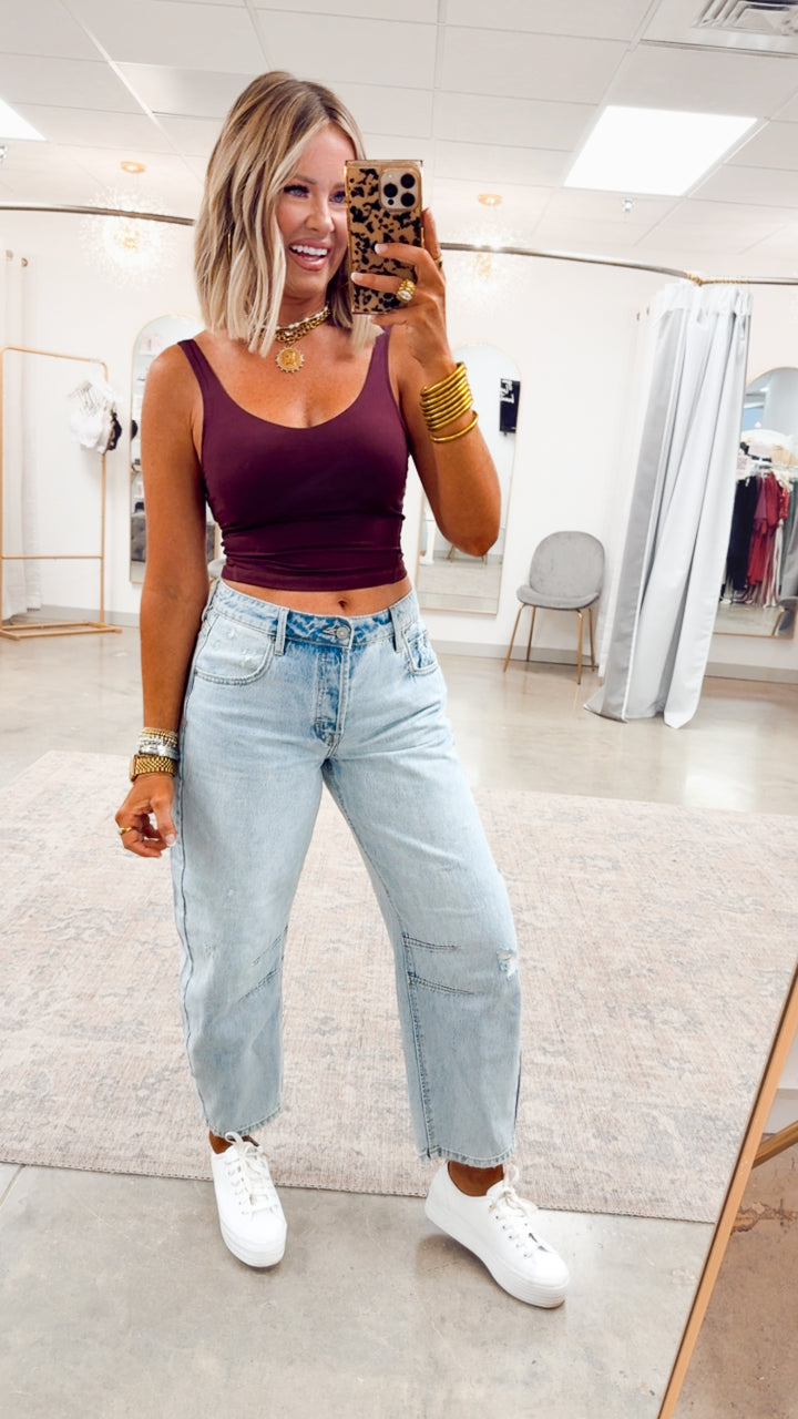 V Neck Yoga Top-Cassis