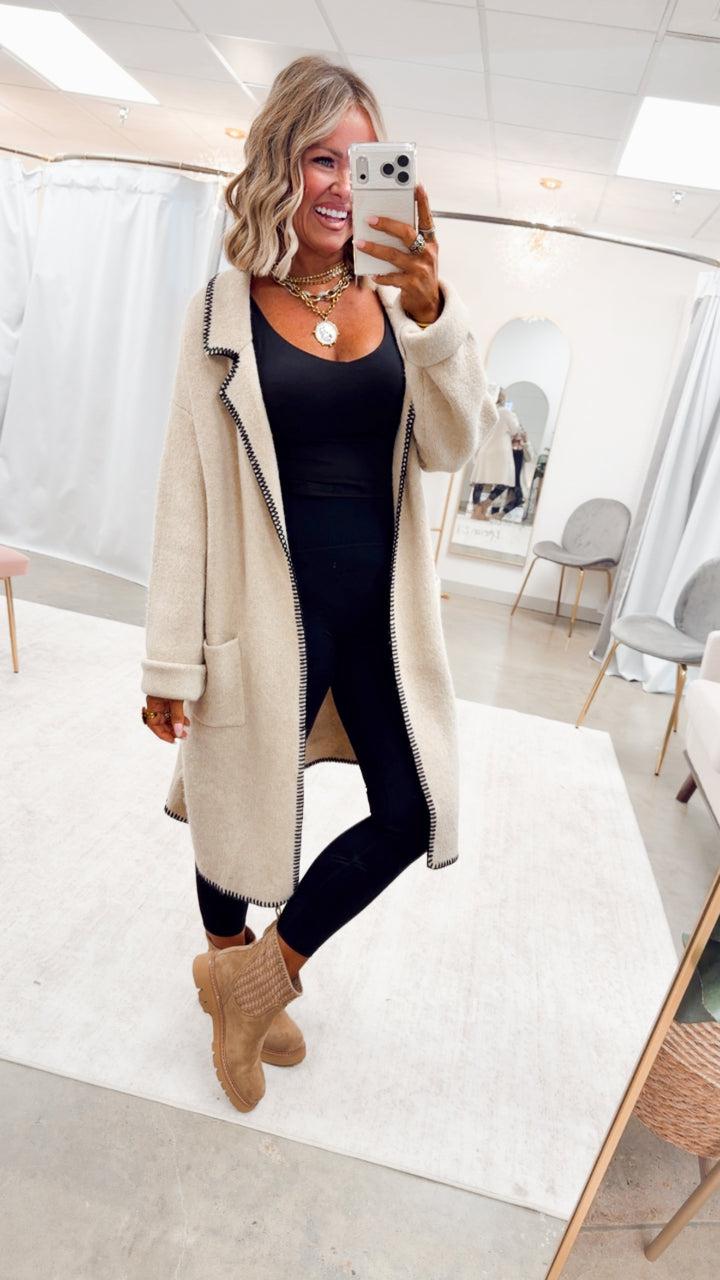Whitley Whipstitch Cardigan-Oatmeal