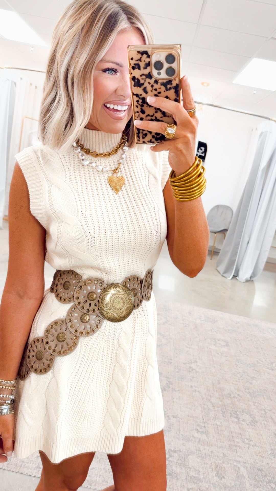 Eloise Mock Neck Sweater Dress-Cream