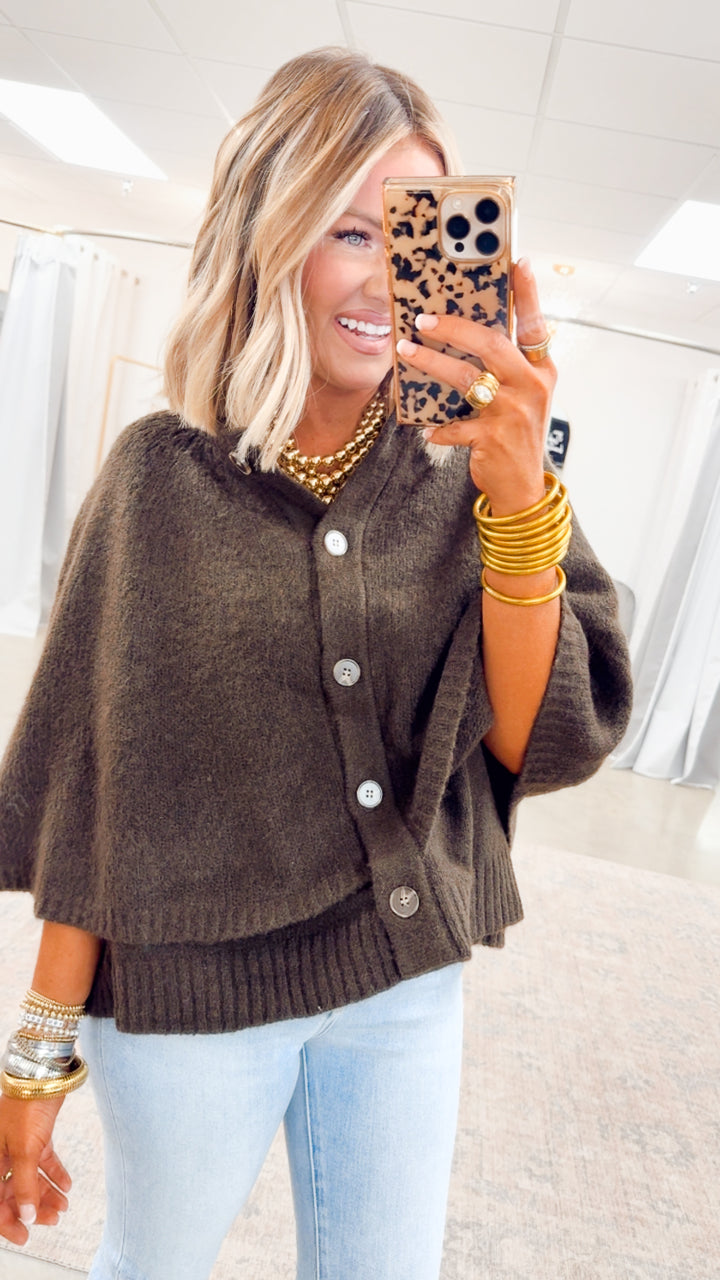 Sweater Cape Cardigan-Espresso