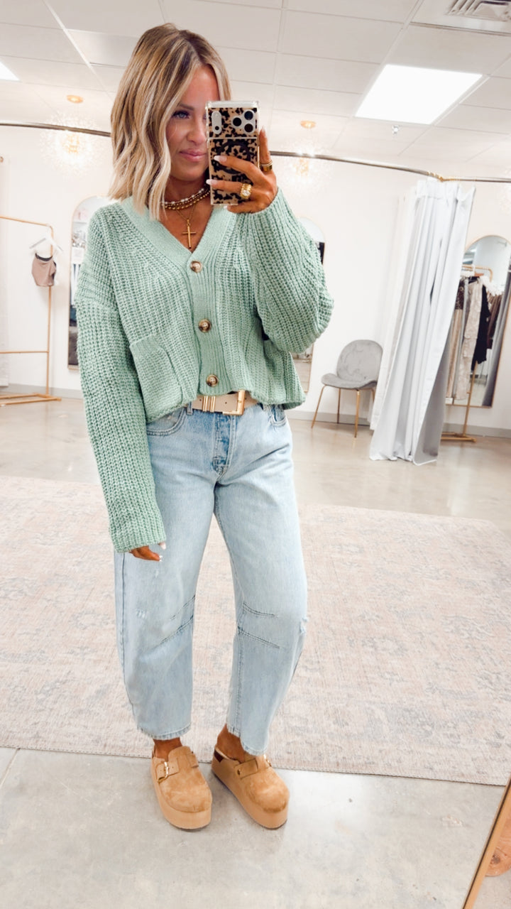 Oversized Ribbed Sweater Cardigan-Dusty Green